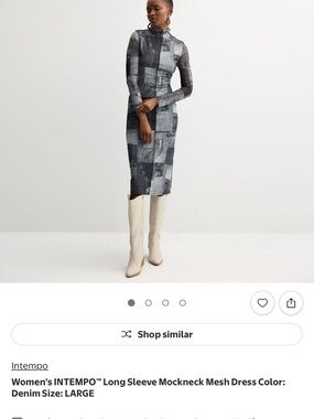 INTEMPO Long Sleeve Mockneck Mesh Dress in Patchwork Gray